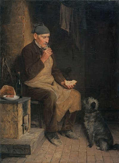 Vecchio uomo durante lo spuntino da Albert Anker